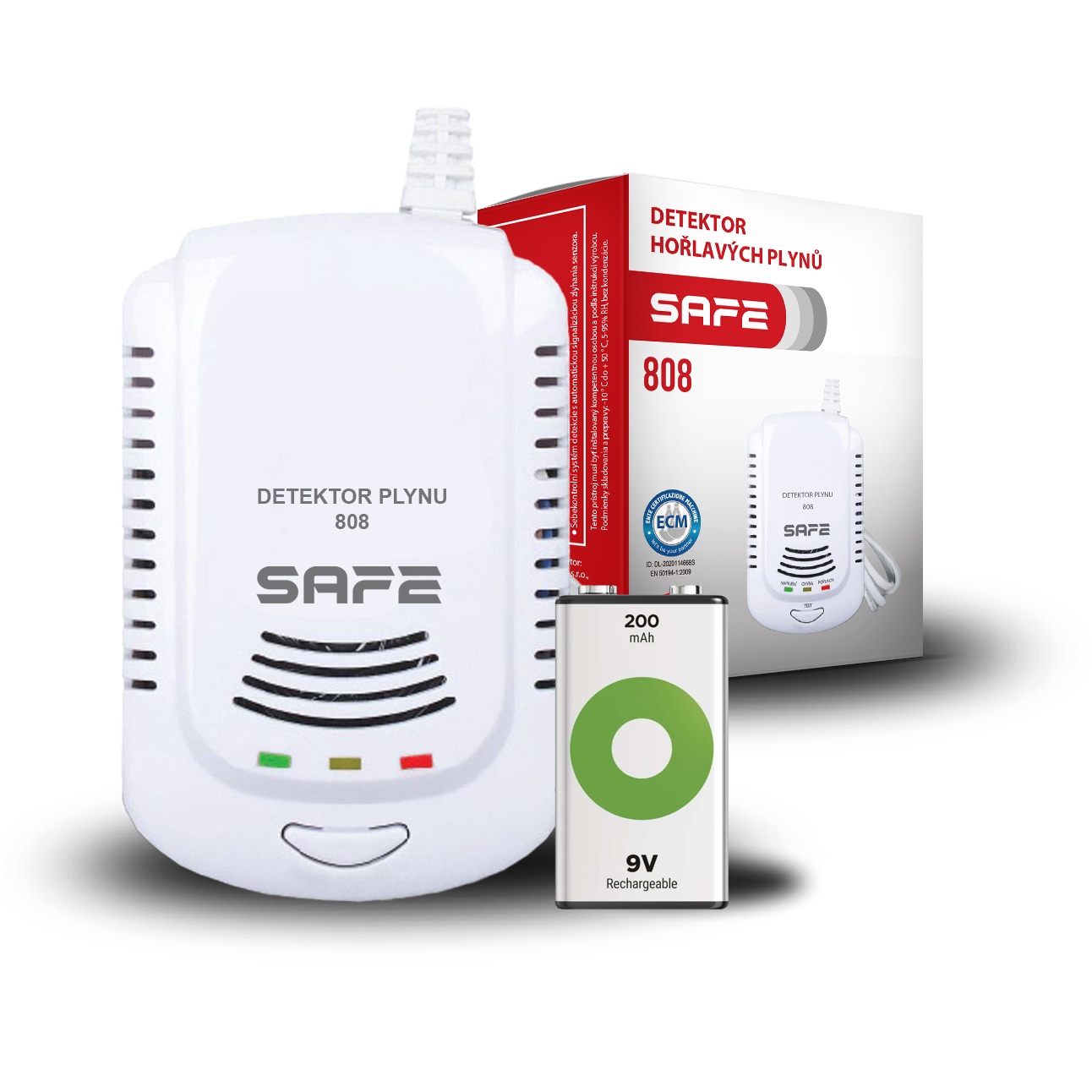 SET Detektor hořlavých a výbušných plynů SAFE 808 + nabíjecí baterie 9V