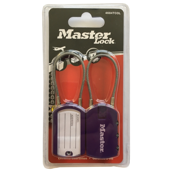 Visací zámek pro zavazadla Master Lock - fialový (2 ks / blistr)