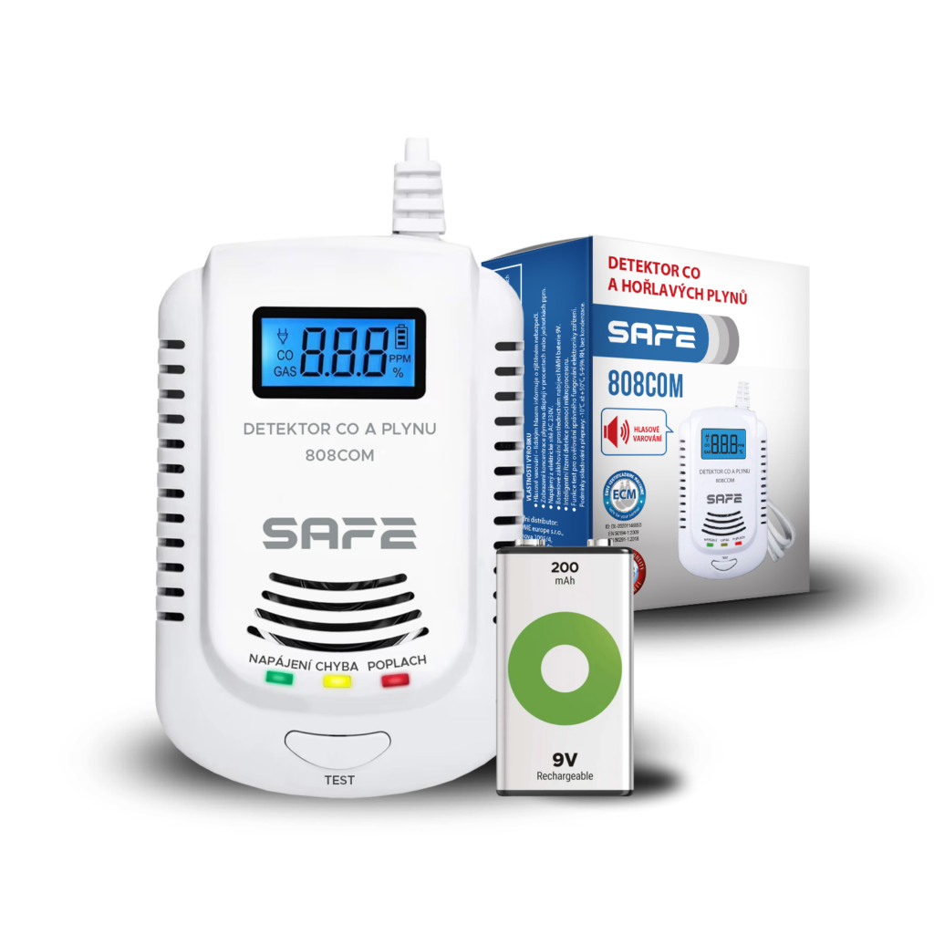 SET Kombinovaný detektor CO a plynů SAFE 808COM + nabíjecí baterie 9V