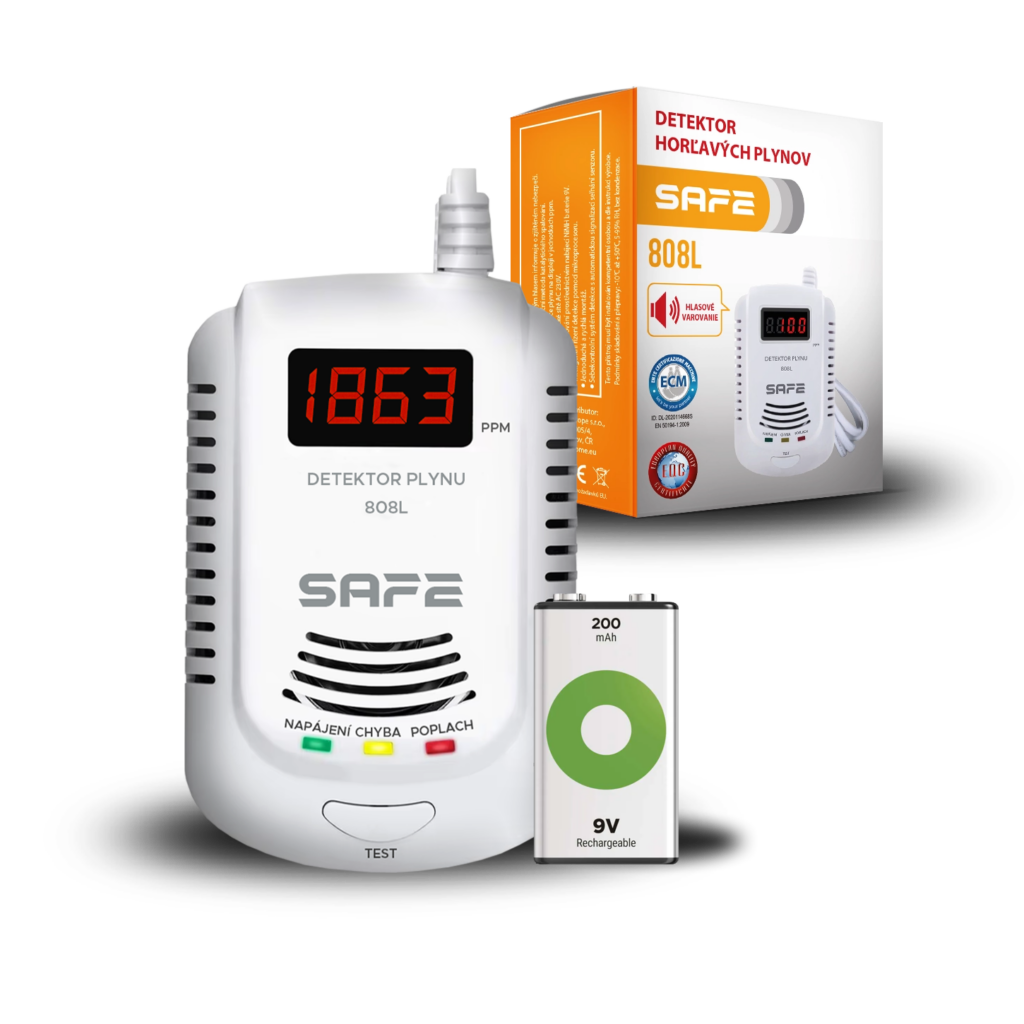 SET Detektor hořlavých a výbušných plynů SAFE 808L+  nabíjecí baterie 9V