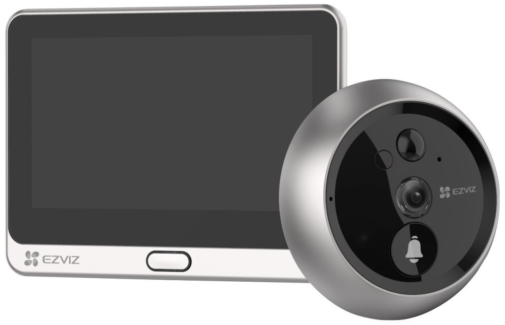 EZVIZ chytrý dveřní videotelefon DP2 2K/ Wi-Fi/ kamera 2304 x 1296/ H.265/ kukátko/ zvonek/ IR do 5m/ PIR/ LCD 4